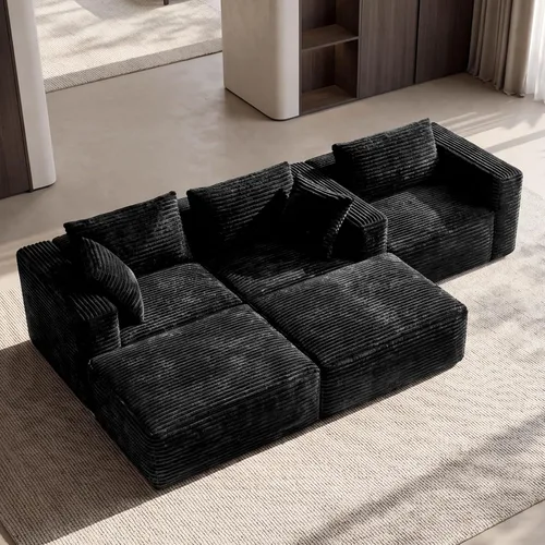 Miniatura 9 de 110" Sofá seccional modular con 2 otomanos móviles, sofás nube para sala de estar, sofá de forma U con asiento profundo sin huesos, lujosa tela