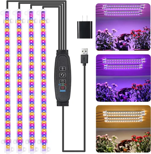 Miniatura 10 de Tiras de Luz LED para Crecimiento de Plantas de 8.6'', Espectro Completo 3500K Luz de Crecimiento para Plantas de Interior con Temporizador de Cálido