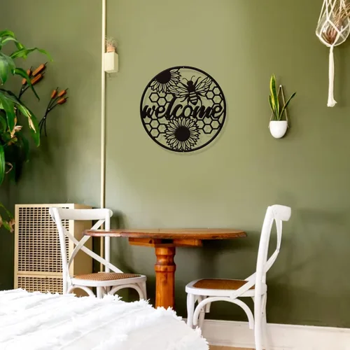 Miniatura 6 de NBEADS Decoración de pared metálica de bienvenida de abeja, decoración negra para colgar en la pared, silueta de hierro, arte de pared