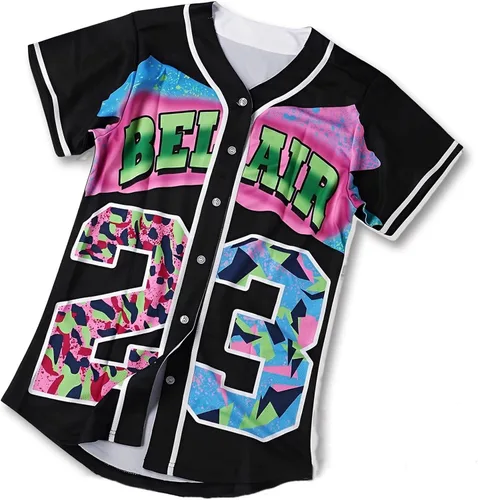 DreamJ Traje de los años 90 para mujer, camiseta de béisbol Bel Air, ropa de fiesta de hip hop, camisa de manga corta para fiesta club