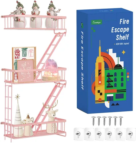 Miniatura 12 de SweetSage Estante de Pared para Salida de Emergencia - Estante Decorativo de Escalera de Nueva York, Estante Flotante de Arte de Pared en Metal Negro