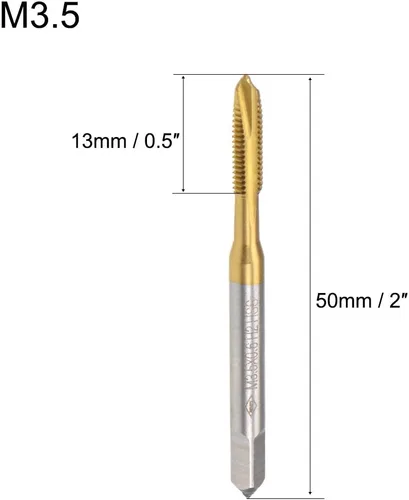 Miniatura 2 de uxcell Tapón de punta en espiral rosca M3.5 x 0.6, rosca H2 3 flautas, acero de alta velocidad HSS 6542, revestimiento de titanio, roscas métricas