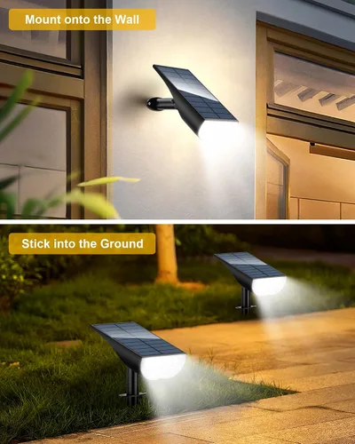 Miniatura 5 de Focos solares impermeables para exteriores, 3 modos de iluminación, focos solares, luz de atardecer a amanecer, para patio, camino, paisaje, Blanco