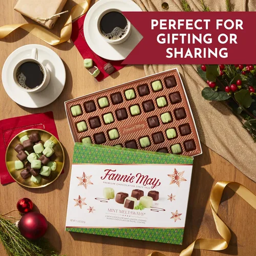 Miniatura 6 de Fannie May Mint Meltaway, caramelo de chocolate de menta con revestimiento pastel de chocolate con leche, caja de regalo de chocolate navideño, 11.5