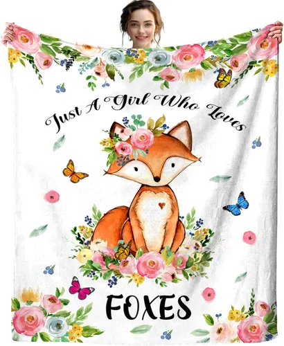 Manta de franela con diseño de zorro con texto en inglés «Just A Girl Who Loves Fox», para cama, ropa de cama o sofá, regalos para niños, niñas y