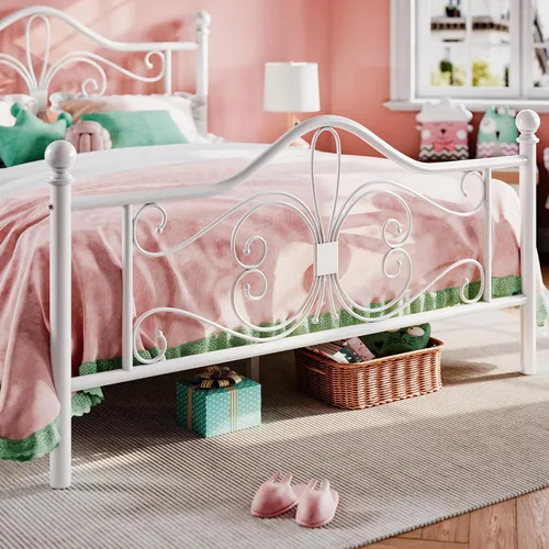 Miniatura 5 de SHA CERLIN - Marco de cama tamaño Queen con cabecera, marco de cama de metal con diseño de cabezal y pie de cama en forma de mariposa, no necesita