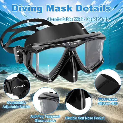 Miniatura 3 de Máscara de buceo para adultos, máscara de esnórquel de vidrio templado antivaho con cubierta para la nariz, gafas de natación panorámicas de 180°
