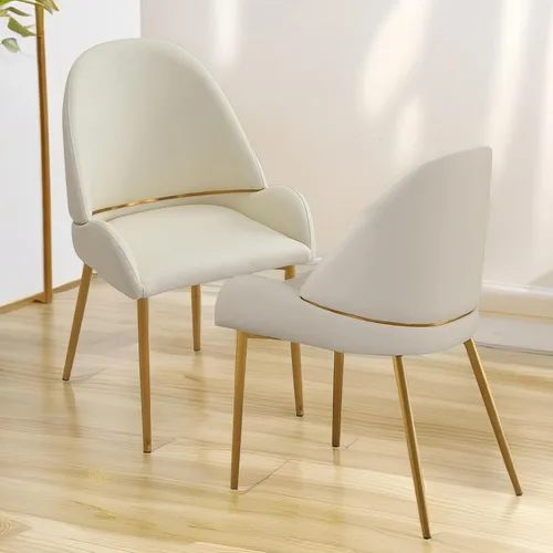 Miniatura 16 de Montary Juego de 2 sillas de comedor, modernas sillas de piel sintética color blanco crema con patas de metal dorado y respaldo ergonómico para sala