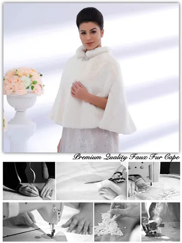 Miniatura 6 de Aukmla Capa de piel sintética de novia para boda con estola de piel de novia y chales de invierno para mujeres y niñas