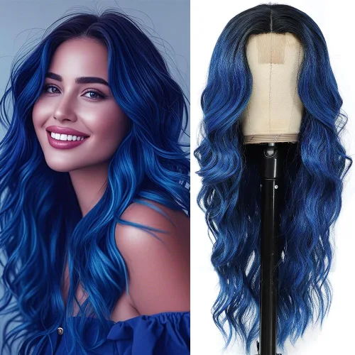 Miniatura 27 de Peluca larga negra ondulada con flequillo para mujer, 26 pulgadas, peluca sintética de aspecto natural de repuesto para uso diario, fiesta, cosplay