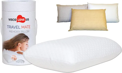 Miniatura 3 de ProComf - Almohada de espuma viscoelástica para viaje y campamento, bebé, niño, adolescente, adulto (blanco nieve con fundas)