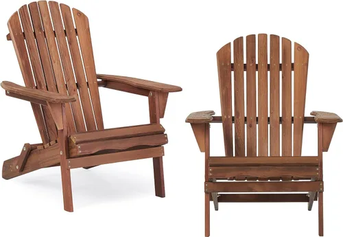 Miniatura 8 de Juego de 2 sillas Adirondack plegables de madera, sillas de madera para jardín al aire libre, silla de patio de madera de cedro maciza para jardín