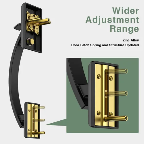 Miniatura 3 de Manija de puerta delantera negra ajustable 12.7 pulgadas manija de entrada exterior pesada reversible Manija de puerta negra