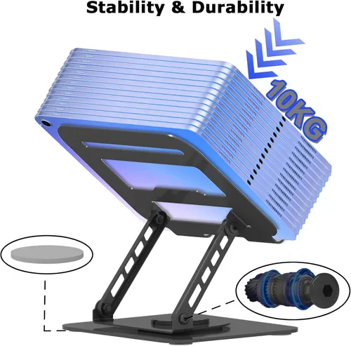 Miniatura 5 de Soporte ajustable para laptop, elevador giratorio de 360°, base estable para MacBook Pro/Air Notebook de hasta 16 pulgadas, color negro
