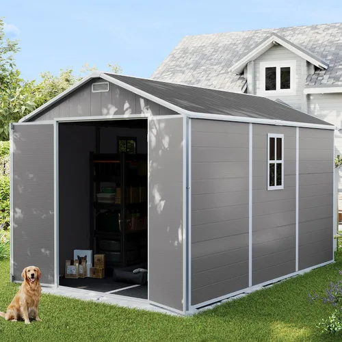 Miniatura 21 de UDPATIO Outdoor Storage Shed 5x3 FT, Garden Resin Shed for Bike, Garbage Can, Tools, Outside Plastic Sheds with Floor for Backyard, Patio, Lawn