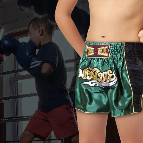 Miniatura 6 de SIAMKICK Pantalones cortos de Muay Thai para niños (4 años a 10 años), boxeo, kickboxing, artes marciales mixtas para niños y niñas