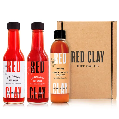 Miniatura 11 de Red Clay - Salsa picante original y salsa picante Carolina en caja de regalo de arcilla roja, pimientos Fresno prensados en frío, hechos a mano por
