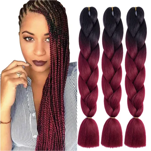 Miniatura 30 de Xiaofeng Extensiones de cabello trenzado coloridas Ombre de 61 cm, 3 unidades, trenzas Jumbo de alta temperatura para trenzas en zigzag y trenzas