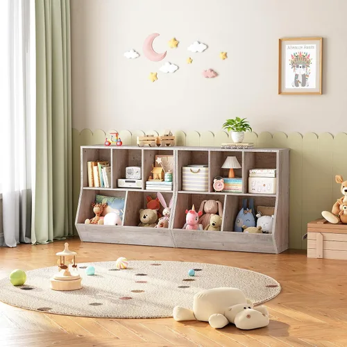Miniatura 4 de HOOBRO Estantería para niños, estantería con cabecera, cubo de almacenamiento de juguetes, estantería para juguetes de niños, gabinete
