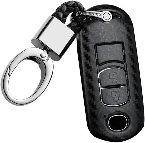 ontto Llavero de coche de 2 botones para Mazda 3 6 CX-3 CX-5 CX-7 CX-9 MX-5 Llavero Luz Textura de Carbono Cubierta de Llave Remoto Inteligente Negro