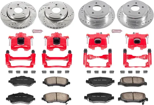 Miniatura 2 de Power Stop KC2798 Kit de frenos deportivos Z23 Evolution con pastillas de freno perforadas y ranuradas, rotores y pinzas recubiertas en polvo