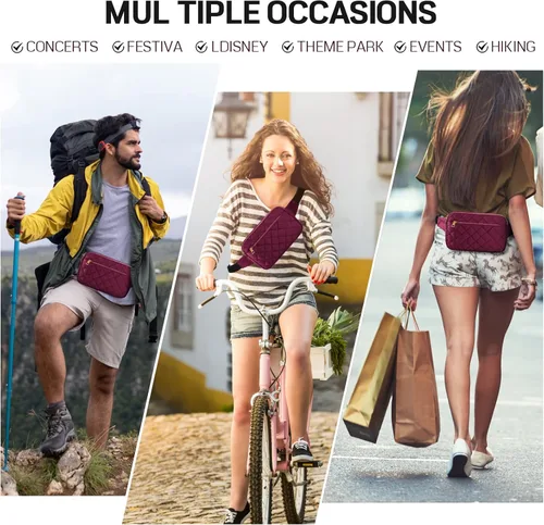 Miniatura 6 de CXWMZY Cangureras para mujeres y hombres, lindas bolsas de cintura para niñas, niños y adolescentes, bolsa de cadera con múltiples bolsillos y Rojo
