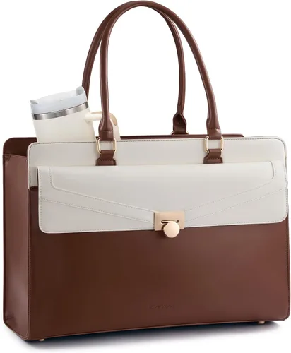 Miniatura 14 de LOVEVOOK Laptop Tote Bag for Women - PU Leather Vintage Work Tote Bag,Waterproof Business Teacher Bag with Large Cup Holder