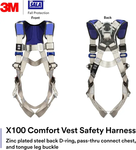 Miniatura 2 de 3M DBI-SALA ExoFit X100 - Arnés de seguridad para chaleco cómodo, protección contra caídas, OSHA, ANSI, uso general, 1 anillo en D, hebilla