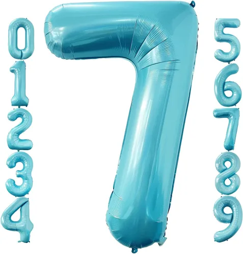 Miniatura 6 de Globos de 40 pulgadas color azul bebé número 8 de gran tamaño Jumbo dígitos de aluminio Mylar helio azul claro globos para niños 8º tema azul