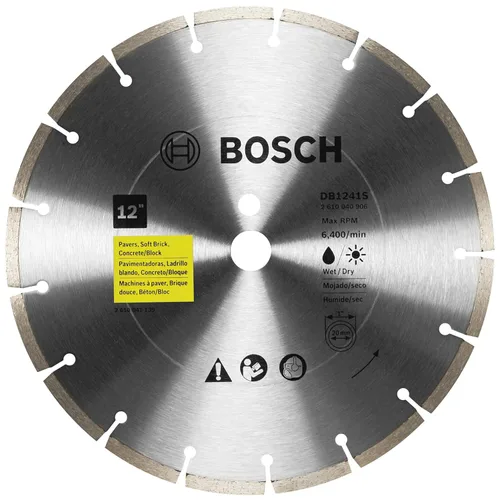 BOSCH DB1241S Hoja de diamante de borde segmentado estándar de 12 pulgadas con eje de 1 pulgada para aplicaciones universales de corte tosco en