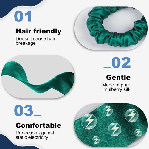 Miniatura 7 de 1 banda elástica con lazo de seda para el cabello, 100% morera pura 22 Momme, soporte para cola de caballo, elegante banda suave para el cuidado