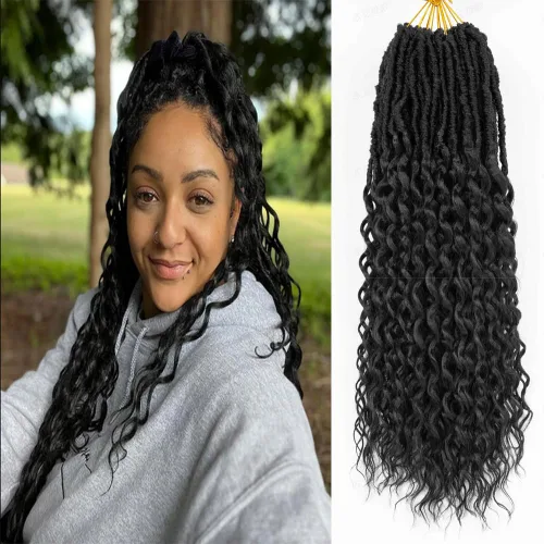 Miniatura 16 de Cabello de Ganchillo Goddess Locs de 12 Pulgadas 8 Paquetes Nuevos Locs Sintéticos Suaves Trenzas de Ganchillo Ondas Profundas Extensiones de 1b
