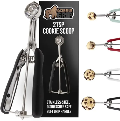 Miniatura 10 de GORILLA GRIP Cuchara para galletas de acero inoxidable sin BPA, cuchara #20 de 3 cucharadas soperas, mango de agarre suave, fácil liberación de Negro
