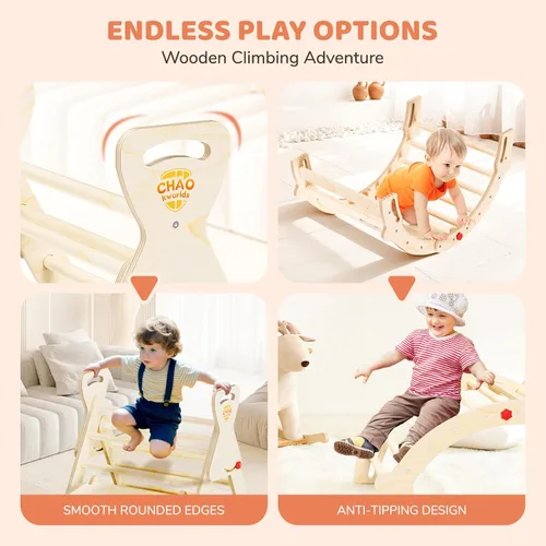 Miniatura 3 de Pikler - Juego de triángulos 8 en 1 plegable Montessori Juguetes de escalada de madera para niños pequeños de 1 a 5 años, gimnasio de selva