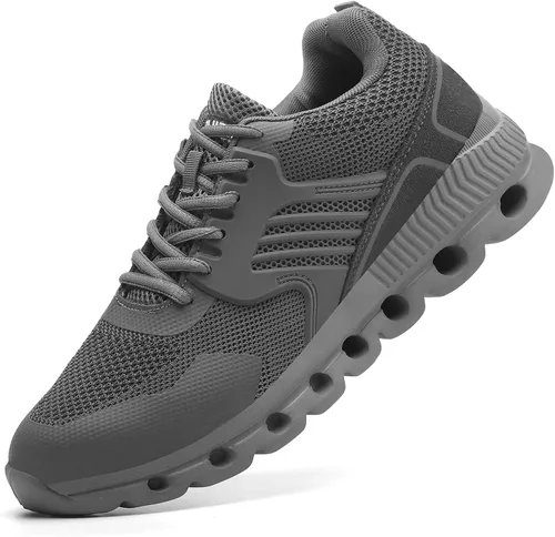 Zapatos deportivos con punta de acero para hombres y mujeres, ligeros, con amortiguación de aire, zapatos de seguridad transpirables con puntera de