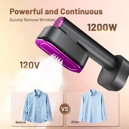 Miniatura 2 de Vaporizador para ropa, vaporizador de ropa 2 en 1 de mano, plancha de viaje, plancha de vapor de 6 niveles de 1200 W con pantalla LED, calentamiento