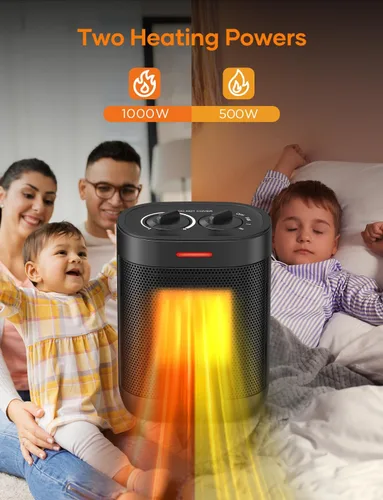 Miniatura 4 de Calentador de espacio de 1000 W, pequeño calentador de espacio de cerámica con termostato, mini calentador eléctrico portátil con calor de seguridad