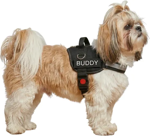 Arnés para perro para cachorros pequeños, sin estrangulamiento, reflectante, ajustable, acolchado, para caminar y entrenar fácilmente (negro, XS)