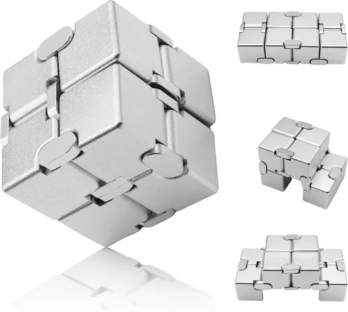 Miniatura 12 de Cubo infinito de metal, juguete portátil de escritorio, alivio de la ansiedad para adultos, adolescentes y niños, regalo para TDAH, negro y rojo