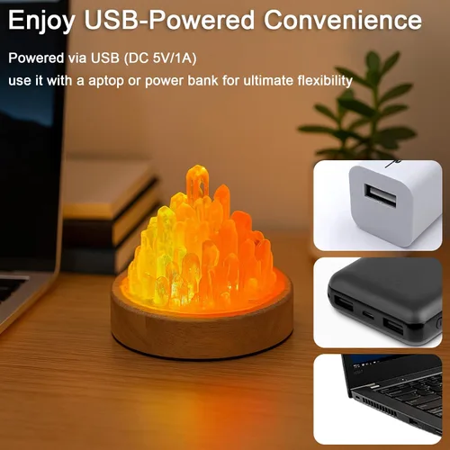 Miniatura 4 de Lámpara de cristales curativos con base de luz de madera, lámpara de noche de cuarzo transparente, lámpara de ambiente de cristal curativo natural