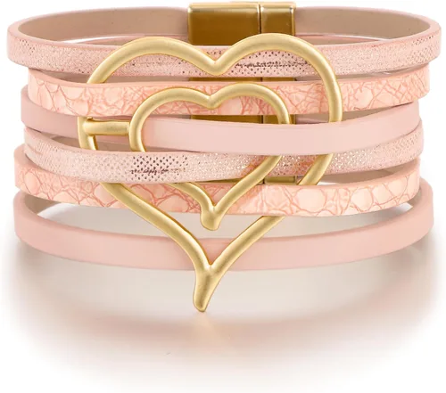 Miniatura 11 de Edoneery - Pulsera envolvente de cuero para mujer, brazalete de puño de múltiples capas hecho a mano estilo bohemio con cuentas de cristal