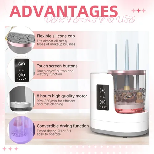 Miniatura 4 de Máquina limpiadora de brochas de maquillaje eléctrica con secado automático, limpiador de brochas portátil para pieles sensibles, pinceles