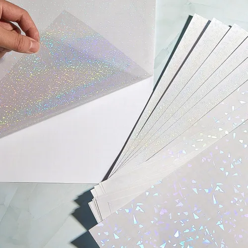 Miniatura 7 de Clabby 36 hojas de papel adhesivo holográfico A4, láminas laminadas holográficas de vinilo, autoadhesivas, impermeables, transparentes, 11.7 x 8.3