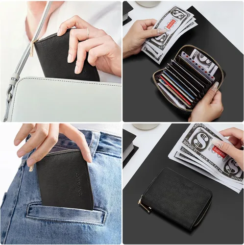 Miniatura 7 de CORALDAISY Cartera de piel vegana con tarjetero para tarjetas de crédito con cremallera, 1-negro, Mini