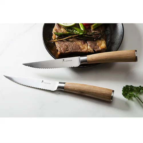 Miniatura 4 de kangdelun - Juego de cuchillos para carne ultra afilados de 8 piezas, cuchillas dentadas de 4.5 pulgadas, acero inoxidable de alto carbono