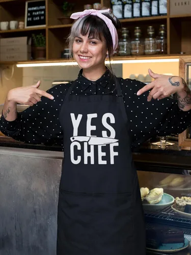 Miniatura 2 de YES CHEF - Divertido regalo de humor culinario - Delantal de cocina unisex con bolsillos y lazos traseros, Negro
