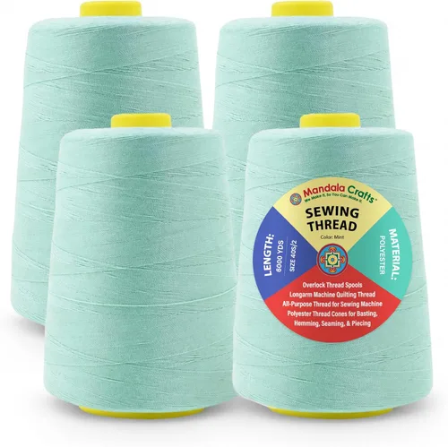 Miniatura 66 de Mandala Crafts 4 Pack of Serger Threads Cones Spools - 20S/2 24000 Yards Polyester Baby Blue Threads for Sergers Machine and Overlock Quilting