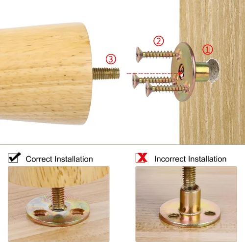 Miniatura 4 de uxcell Patas de madera para muebles, patas de sofá de 2 pulgadas, patas redondas de madera maciza, patas de sofá de color madera, patas de repuesto