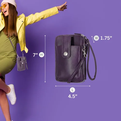 Miniatura 5 de Mundi Jacqui Cartera cruzada RFID para mujer, bolso de viaje pequeño de cuero vegano con soporte para teléfono, organizador compacto con ranuras