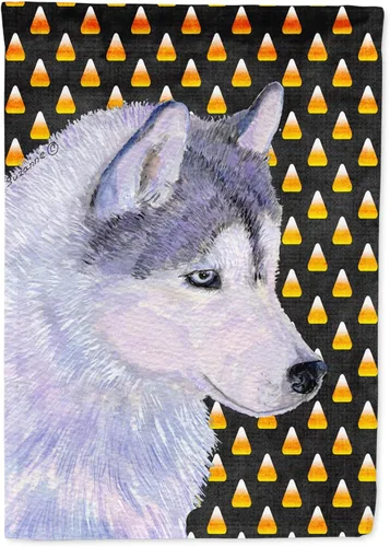 Caroline's Treasures SS4257GF - Bandera decorativa para patio exterior, diseño de maíz y caramelo de Husky siberiano, diseño de maíz, jardín, tamaño